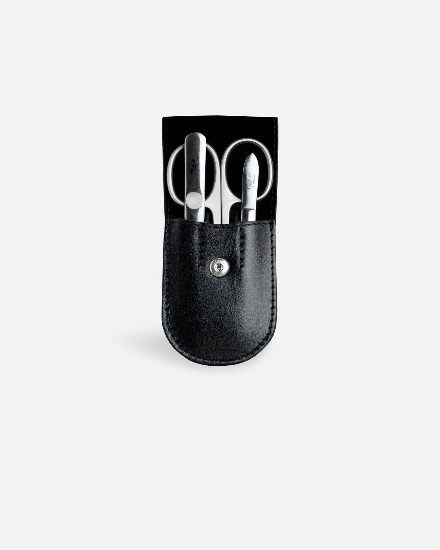 3-Piece Manicure Set - Black Smooth Leather