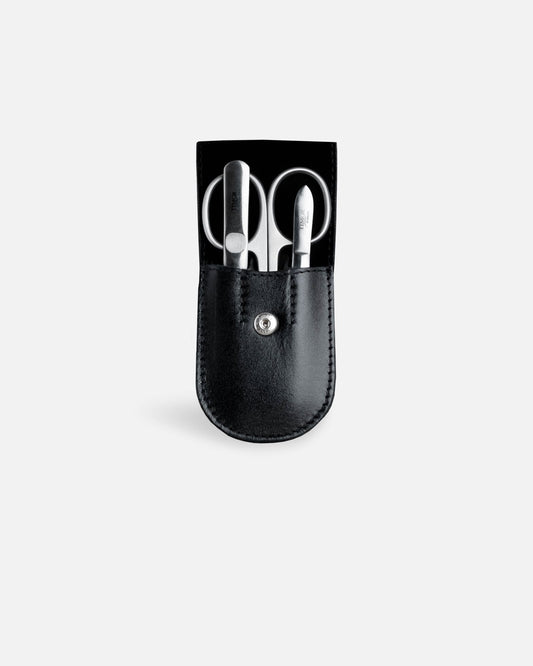 3-Piece Manicure Set - Black Smooth Leather
