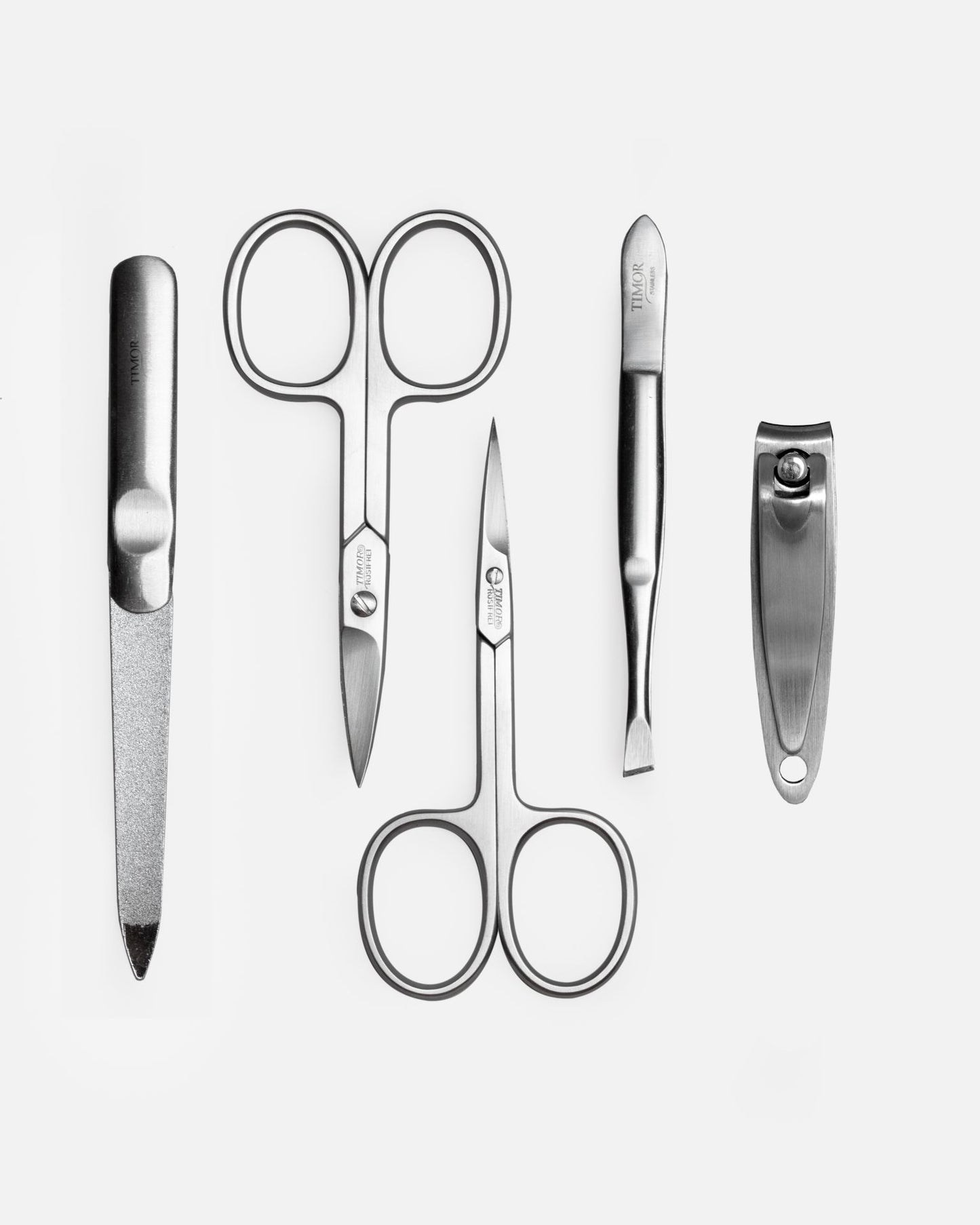 5-Piece Manicure Set - Brown Leather with Contrast Stitching