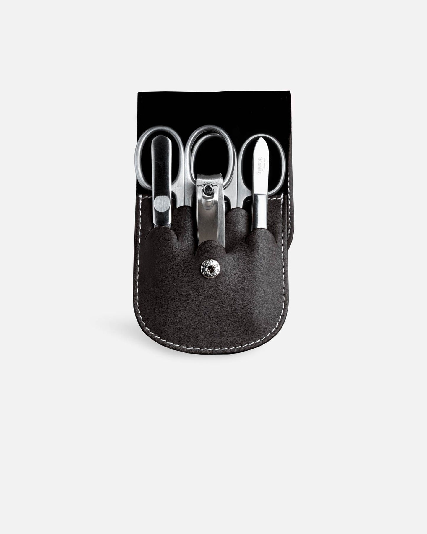 5-Piece Manicure Set - Brown Leather with Contrast Stitching