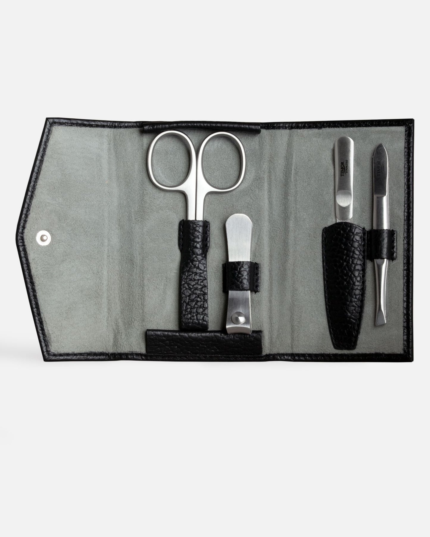 4-Piece Manicure Set - Black Grained Leather