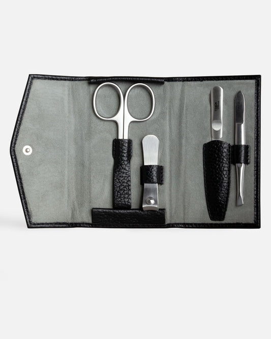4-Piece Manicure Set - Black Grained Leather