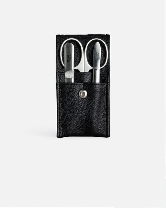 3-Piece Manicure Kit - Black Naturally Tanned Leather